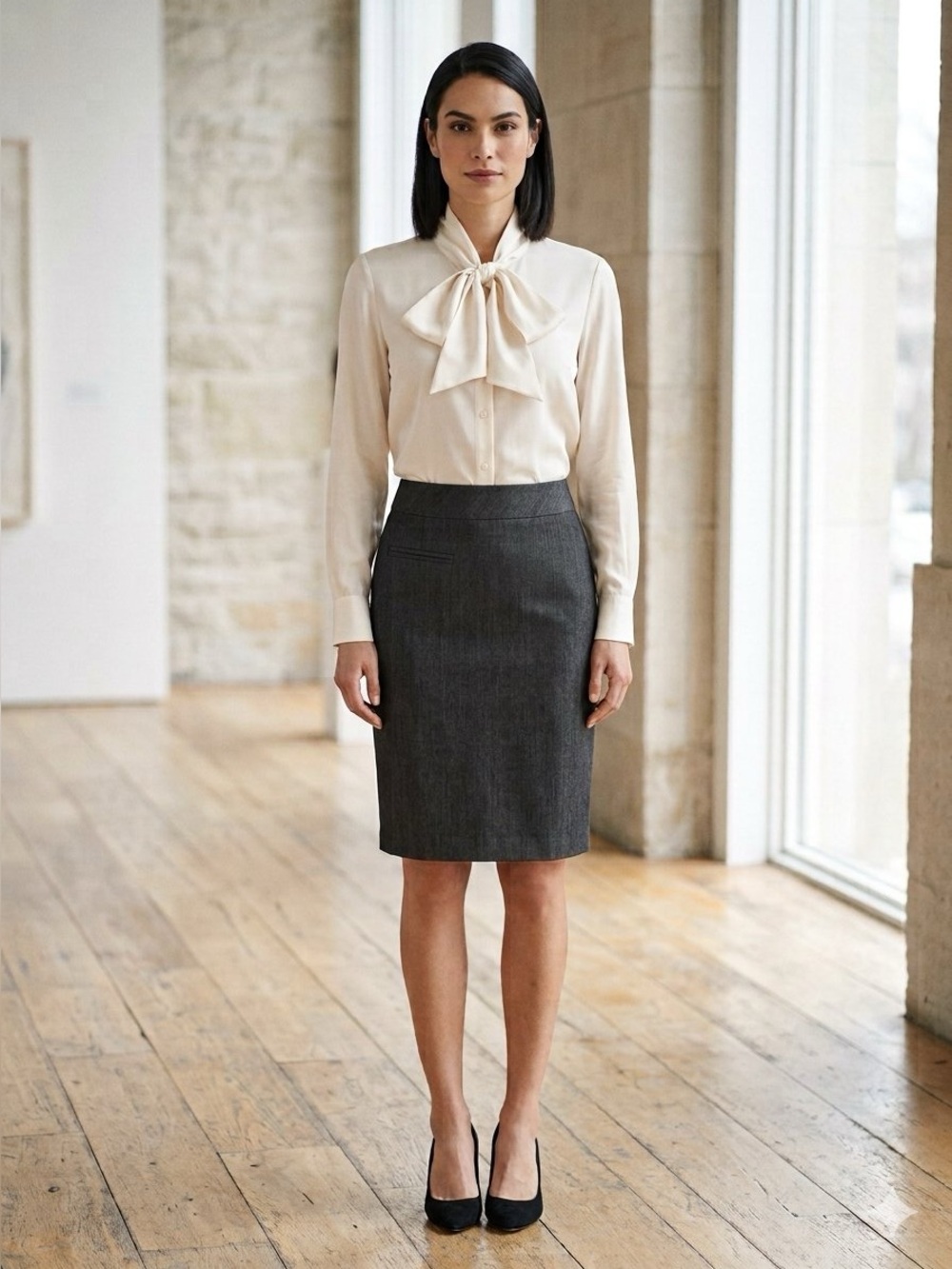 Ecru • Classic Charcoal Grey Pencil Skirt